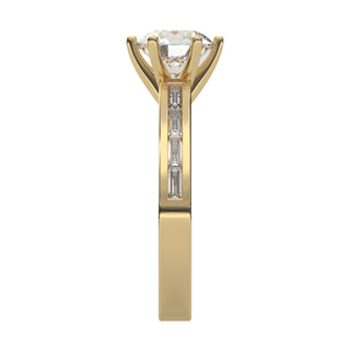 14k white gold 6 prong channel set baguette engagement ring