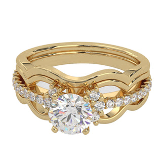 14k white gold triple shank engagement set